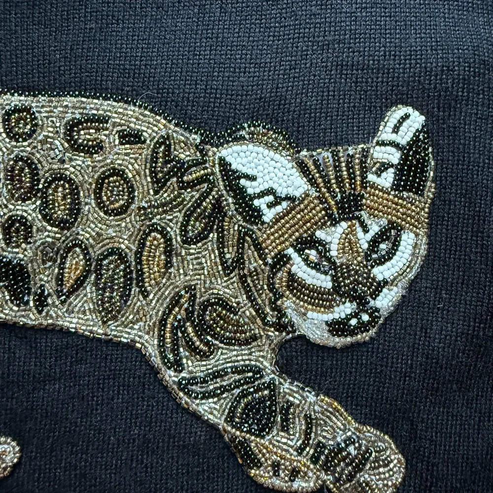 Alice + Olivia Bethela Cat Beaded Embroidered 100% Wool Black Sweater Size M - Picture 5 of 9